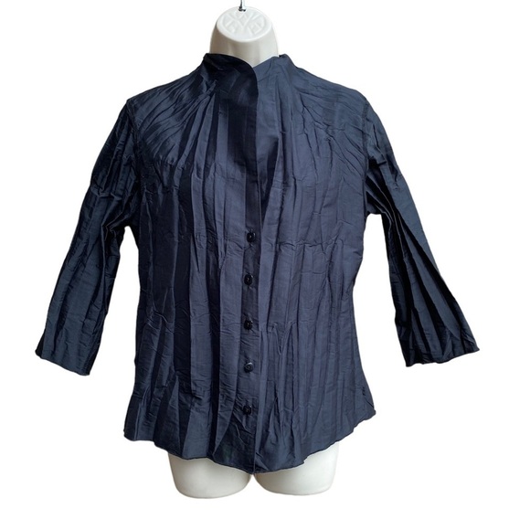BELUVA TOP BLOUSE BLUE MICRO PLEATS CRINKLE USA 3/4 SLEEVES Size S - Picture 1 of 5